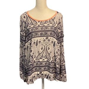 BLU PEPPER sheer paisley accent top